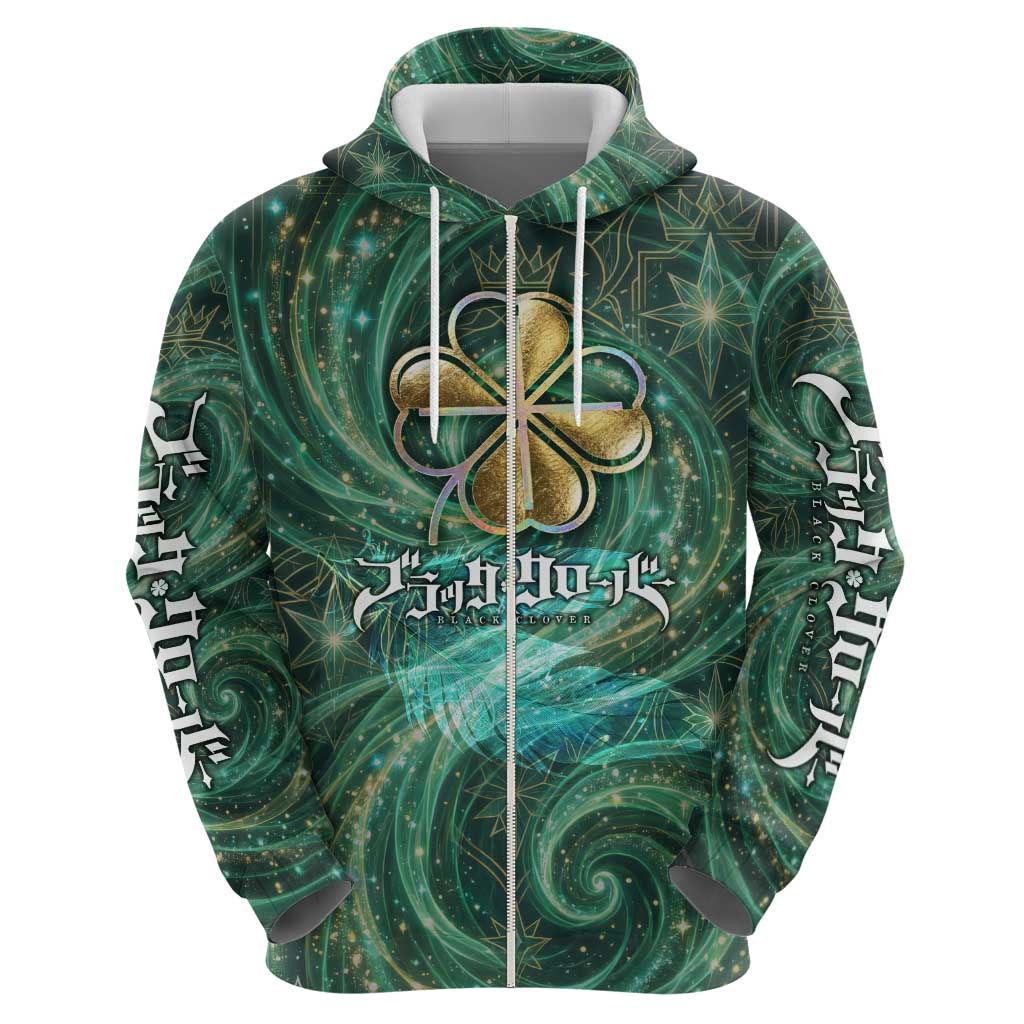 Yuno Black Clover Zip Hoodie Magical Fantasy Style with Emerald Wind Swirls