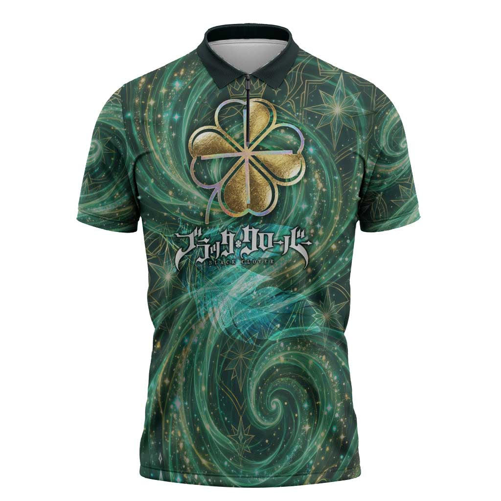 Yuno Black Clover Zipper Polo Shirt Magical Fantasy Style with Emerald Wind Swirls