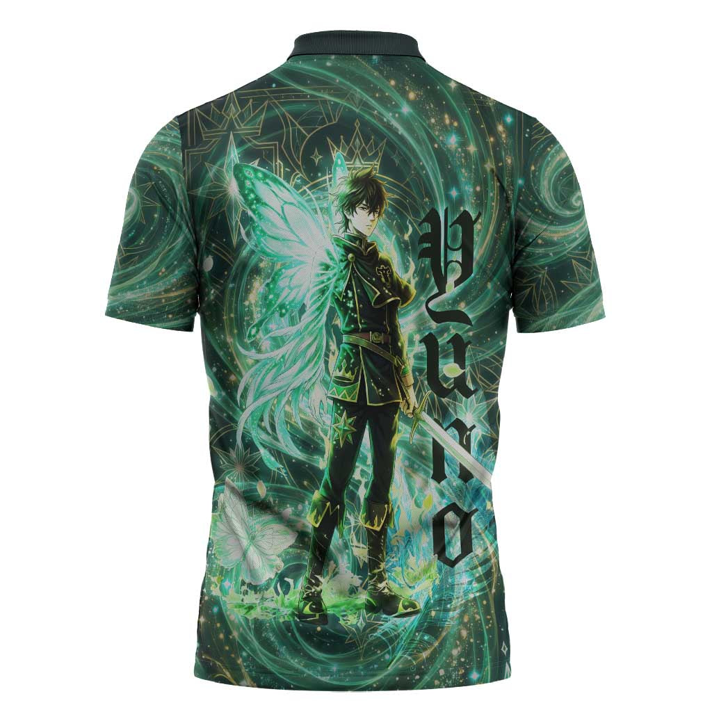 Yuno Black Clover Zipper Polo Shirt Magical Fantasy Style with Emerald Wind Swirls
