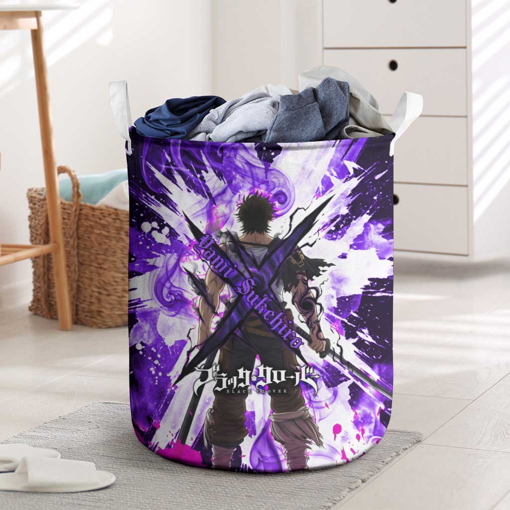Yami Sukehiro Black Clover Laundry Basket Dark Magic Anime Style with Purple Smoke and Bull Emblem