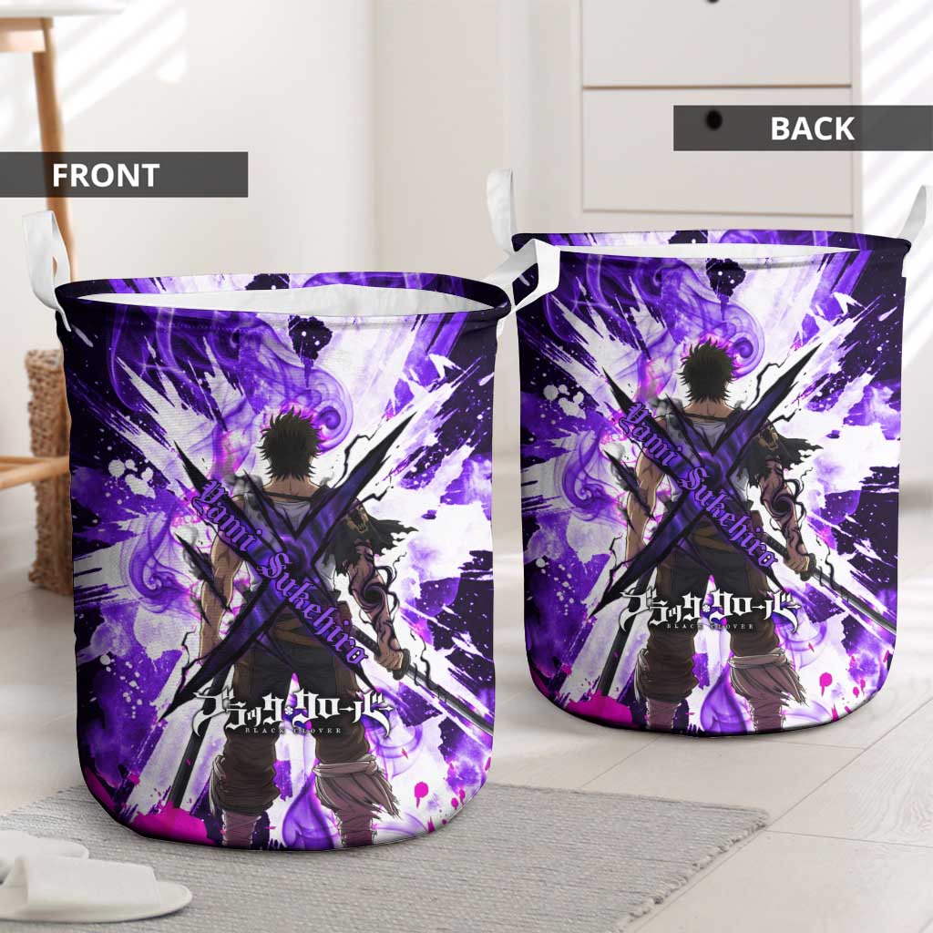 Yami Sukehiro Black Clover Laundry Basket Dark Magic Anime Style with Purple Smoke and Bull Emblem