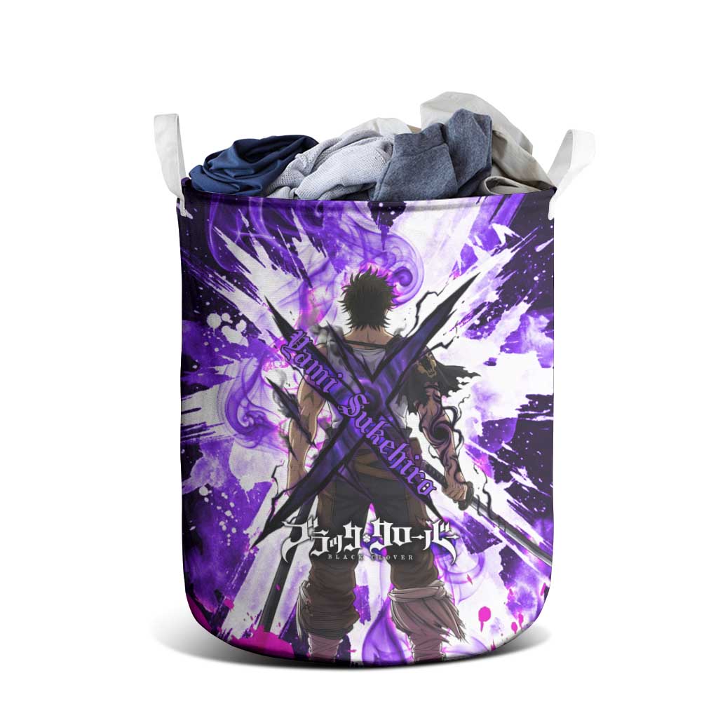 Yami Sukehiro Black Clover Laundry Basket Dark Magic Anime Style with Purple Smoke and Bull Emblem