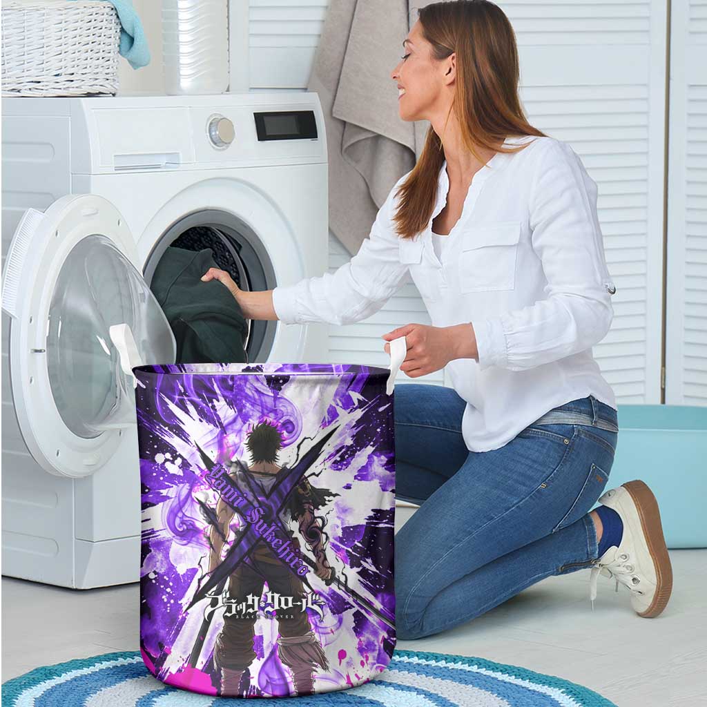 Yami Sukehiro Black Clover Laundry Basket Dark Magic Anime Style with Purple Smoke and Bull Emblem