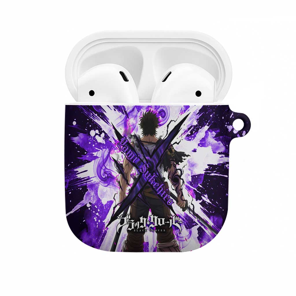 Yami Sukehiro Black Clover AirPods Case Dark Magic Anime Style with Purple Smoke and Bull Emblem