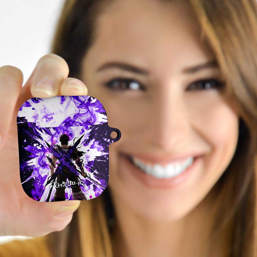 Yami Sukehiro Black Clover AirPods Case Dark Magic Anime Style with Purple Smoke and Bull Emblem