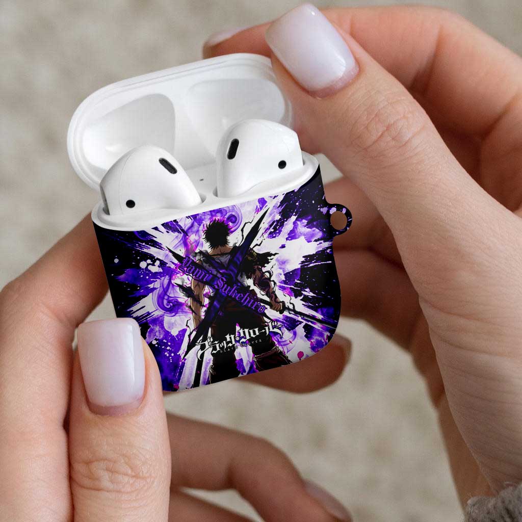 Yami Sukehiro Black Clover AirPods Case Dark Magic Anime Style with Purple Smoke and Bull Emblem