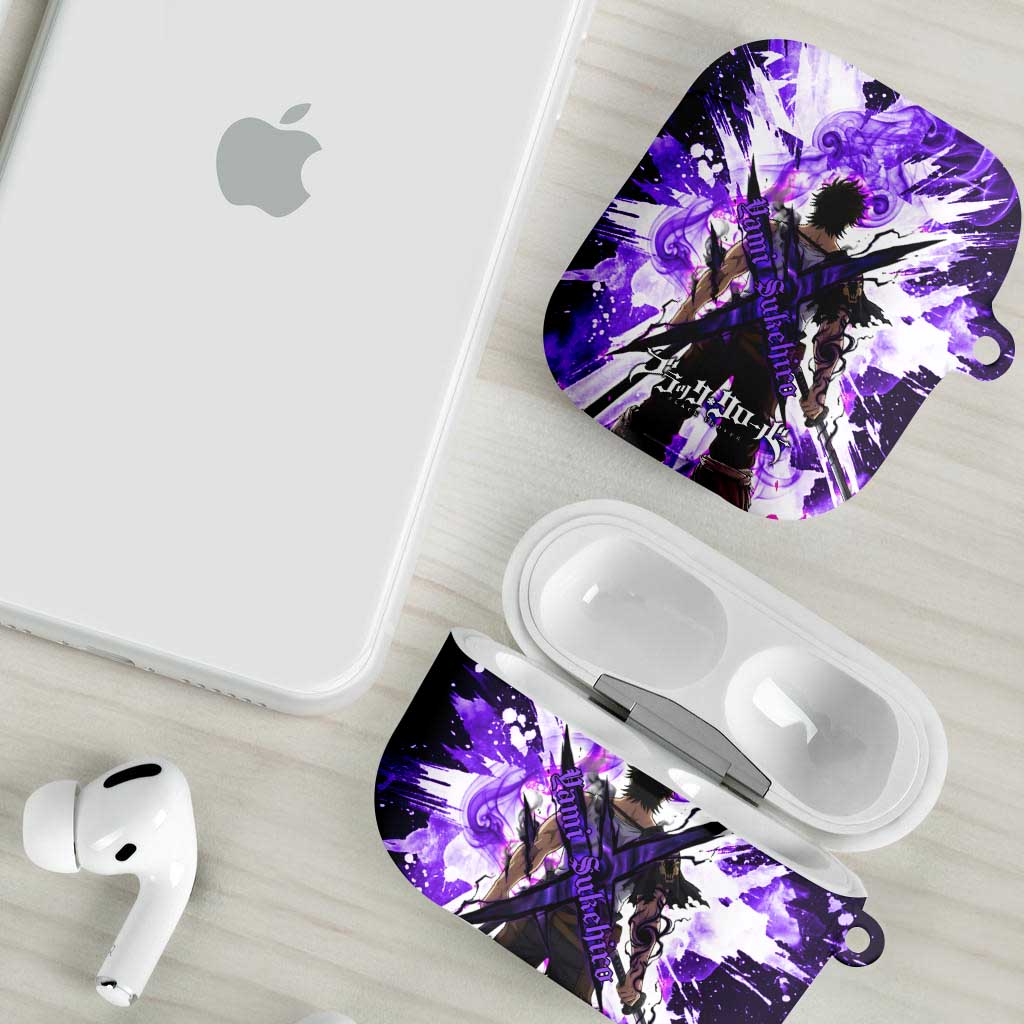 Yami Sukehiro Black Clover AirPods Case Dark Magic Anime Style with Purple Smoke and Bull Emblem