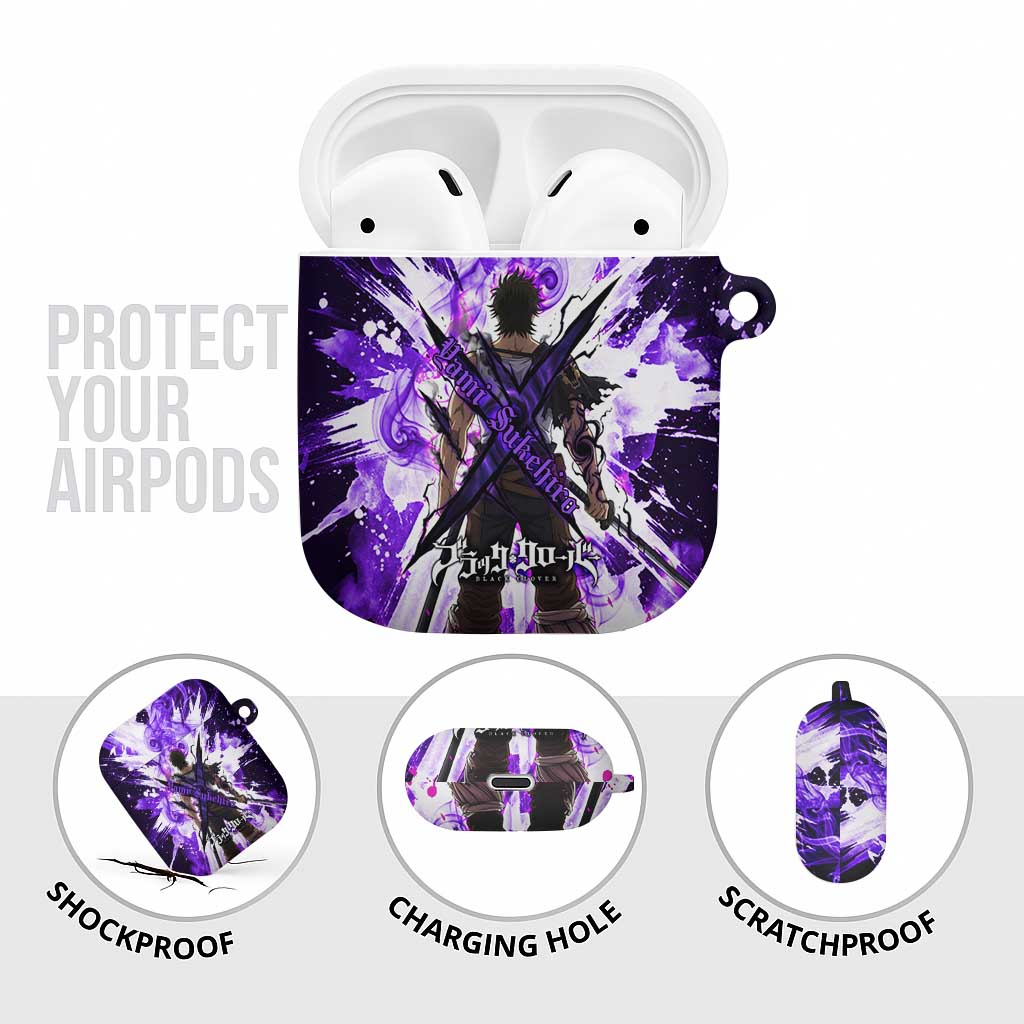 Yami Sukehiro Black Clover AirPods Case Dark Magic Anime Style with Purple Smoke and Bull Emblem
