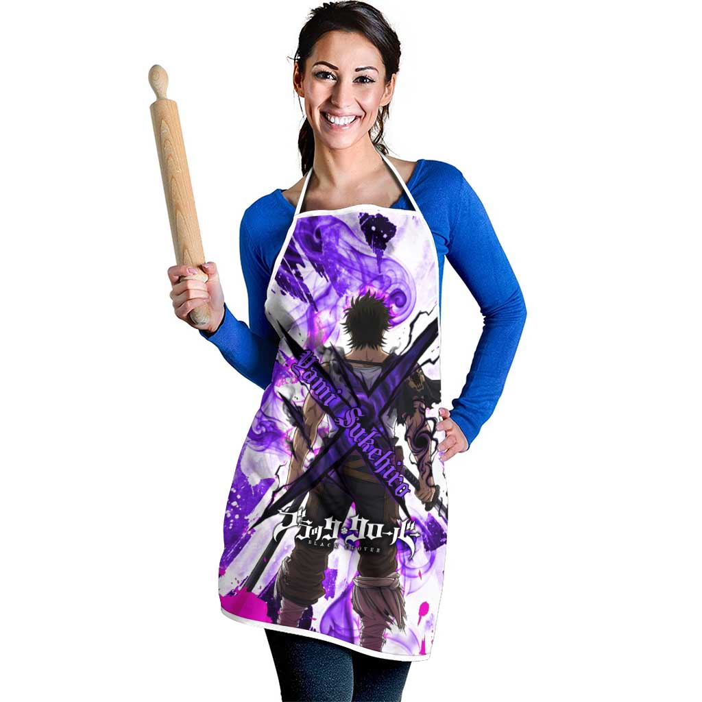 Yami Sukehiro Black Clover Apron Dark Magic Anime Style with Purple Smoke and Bull Emblem