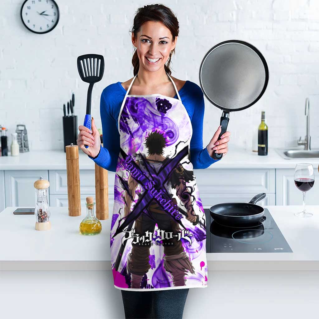 Yami Sukehiro Black Clover Apron Dark Magic Anime Style with Purple Smoke and Bull Emblem