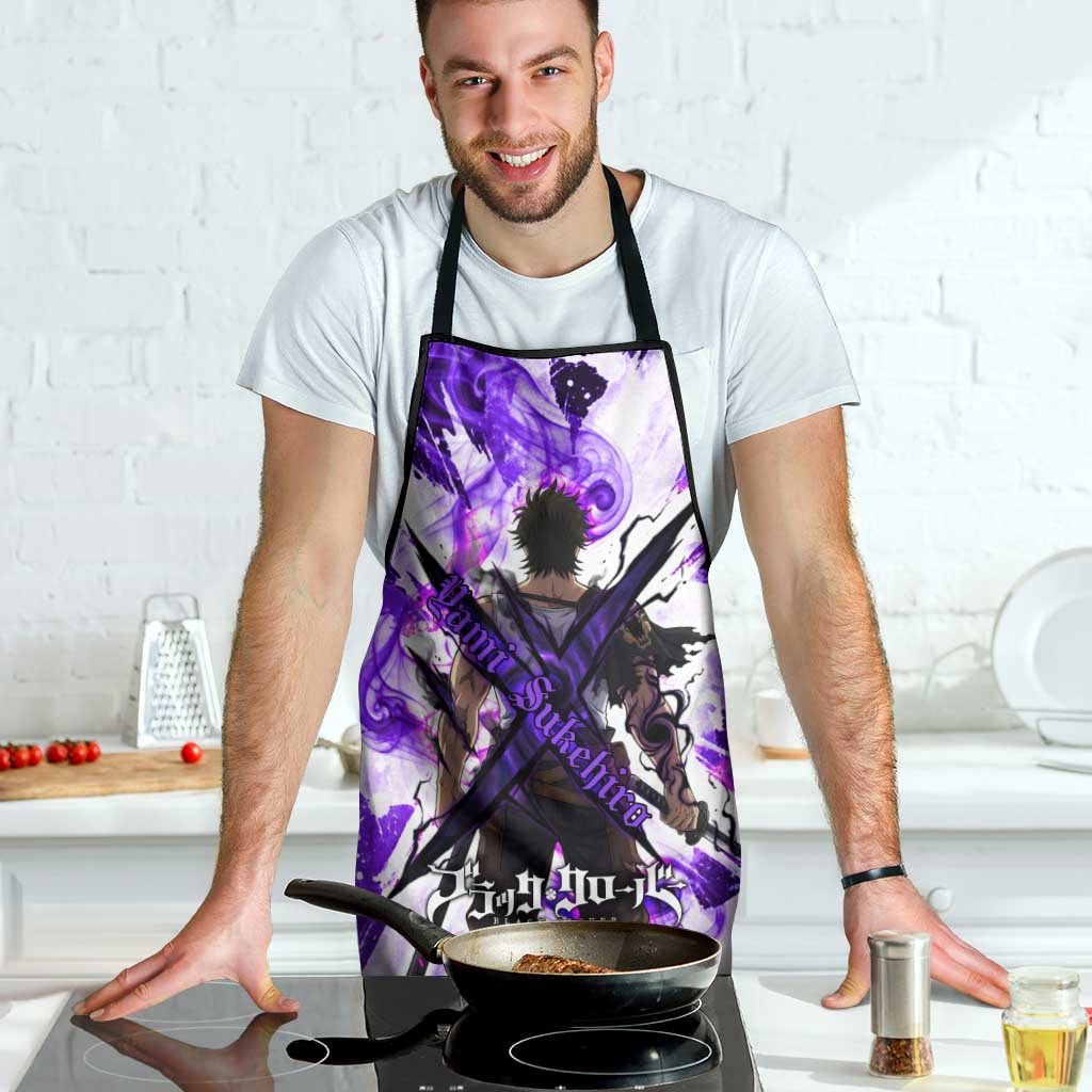 Yami Sukehiro Black Clover Apron Dark Magic Anime Style with Purple Smoke and Bull Emblem