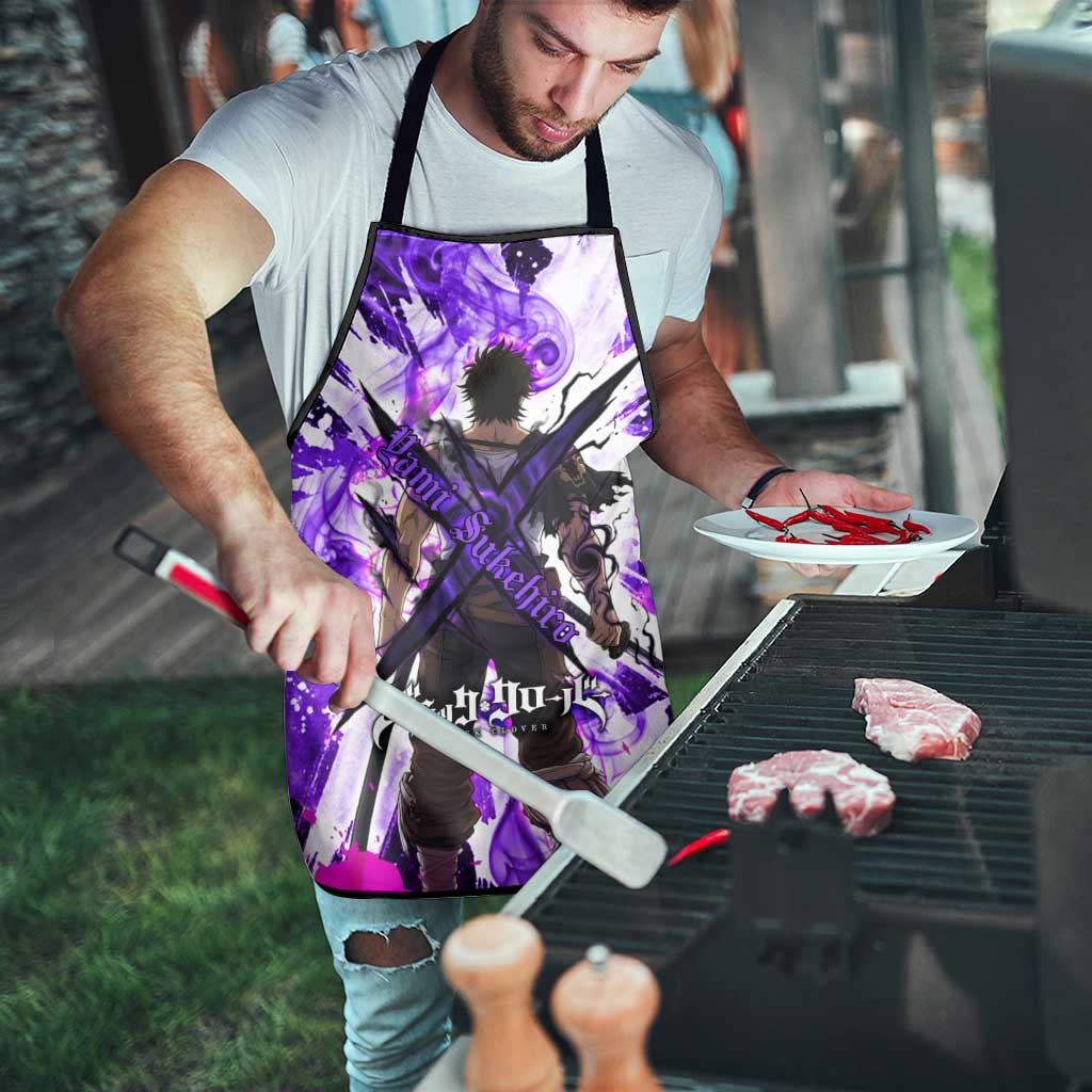 Yami Sukehiro Black Clover Apron Dark Magic Anime Style with Purple Smoke and Bull Emblem