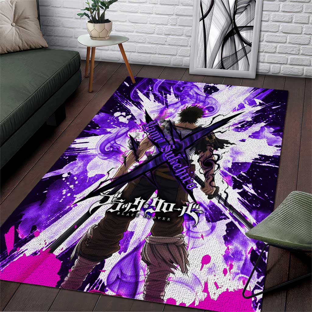 Yami Sukehiro Black Clover Area Rug Dark Magic Anime Style with Purple Smoke and Bull Emblem
