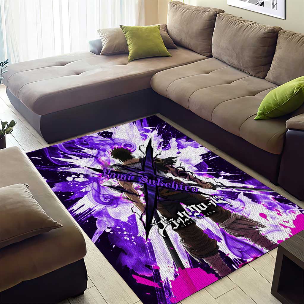 Yami Sukehiro Black Clover Area Rug Dark Magic Anime Style with Purple Smoke and Bull Emblem