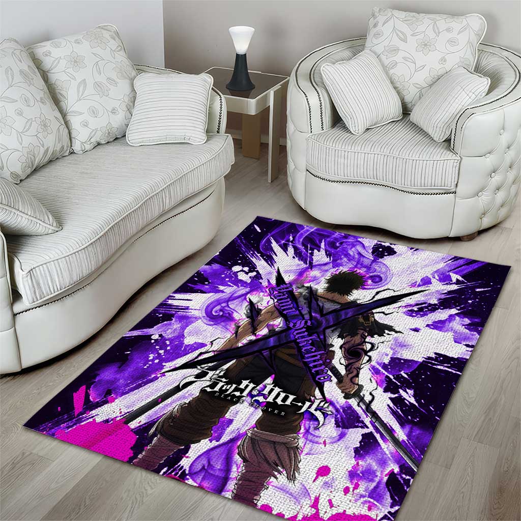 Yami Sukehiro Black Clover Area Rug Dark Magic Anime Style with Purple Smoke and Bull Emblem