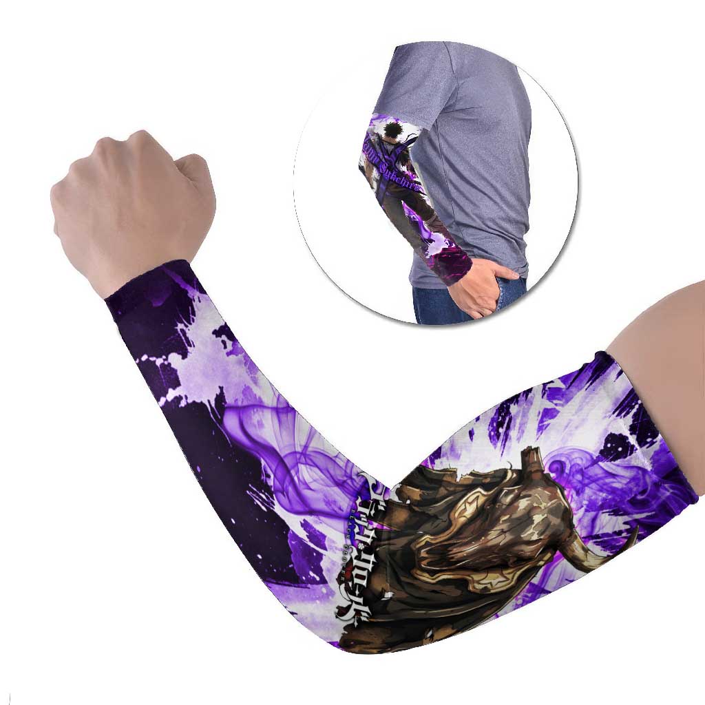 Yami Sukehiro Black Clover Arm Sleeves Dark Magic Anime Style with Purple Smoke and Bull Emblem
