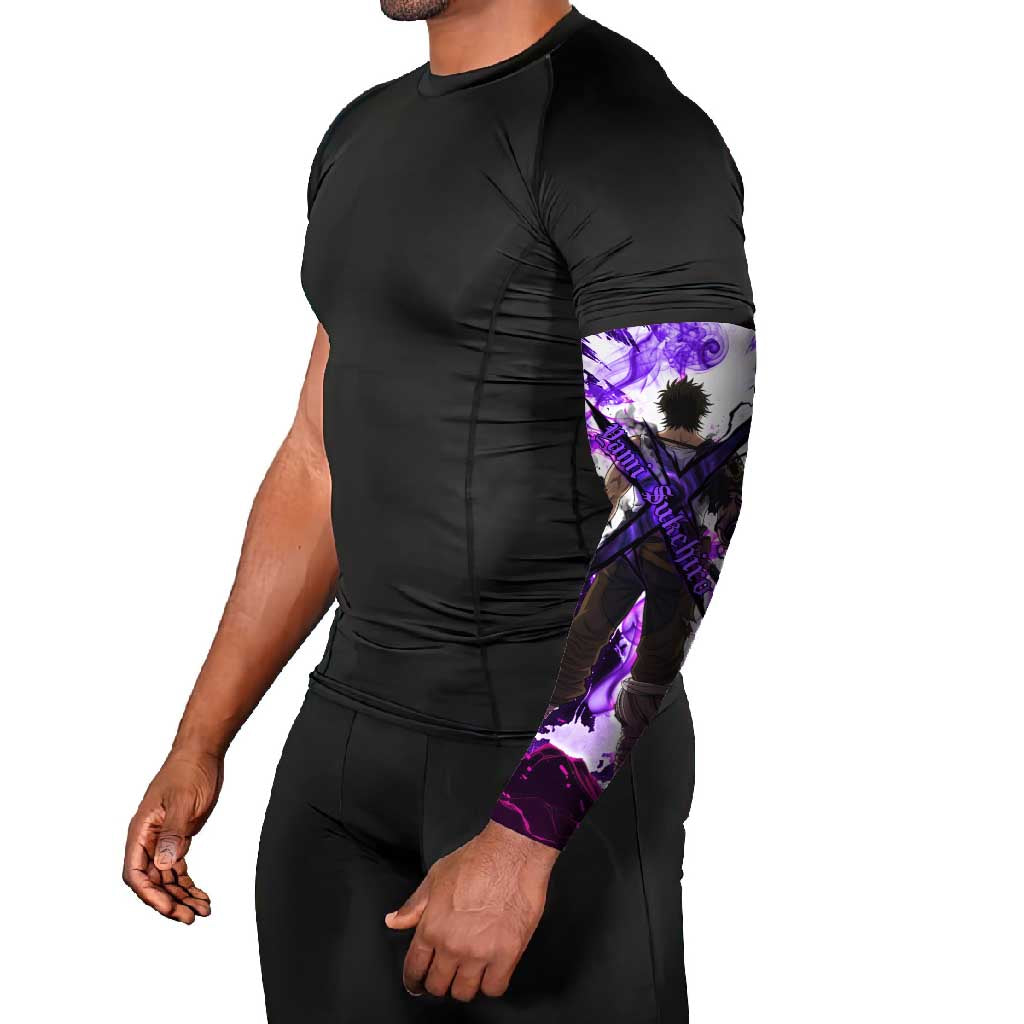 Yami Sukehiro Black Clover Arm Sleeves Dark Magic Anime Style with Purple Smoke and Bull Emblem
