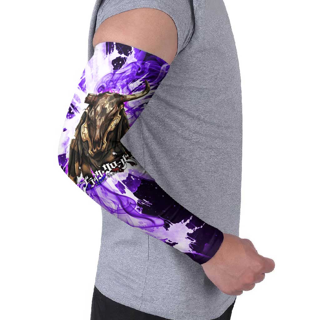 Yami Sukehiro Black Clover Arm Sleeves Dark Magic Anime Style with Purple Smoke and Bull Emblem