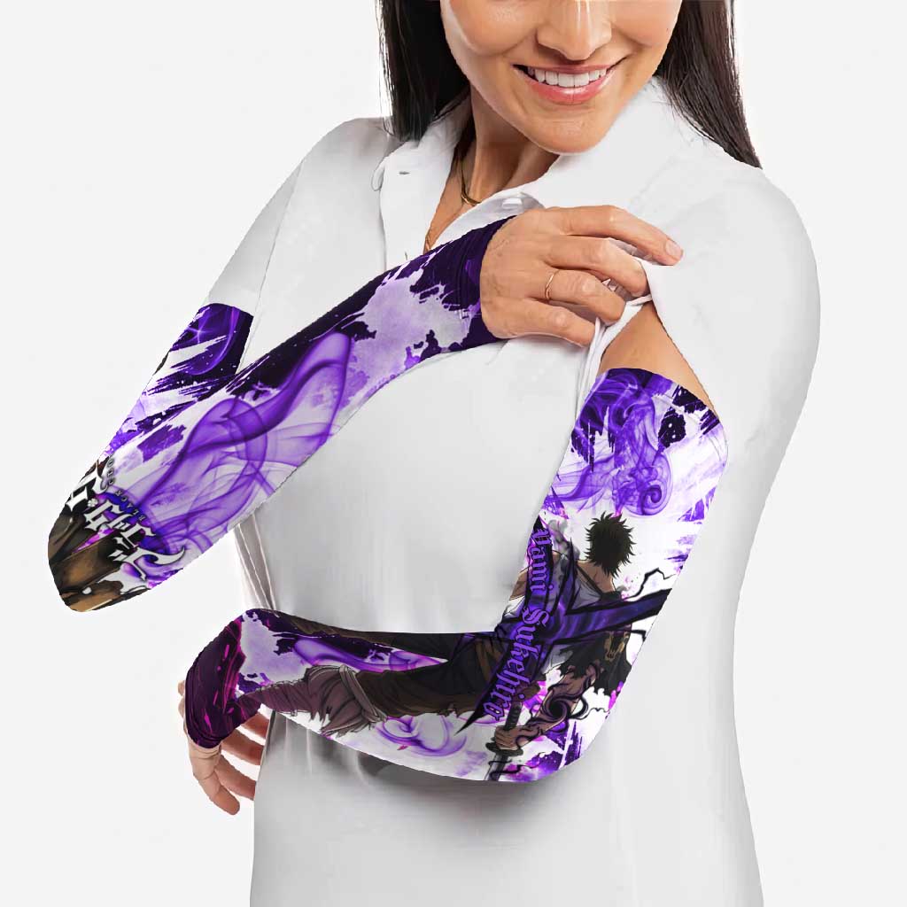 Yami Sukehiro Black Clover Arm Sleeves Dark Magic Anime Style with Purple Smoke and Bull Emblem