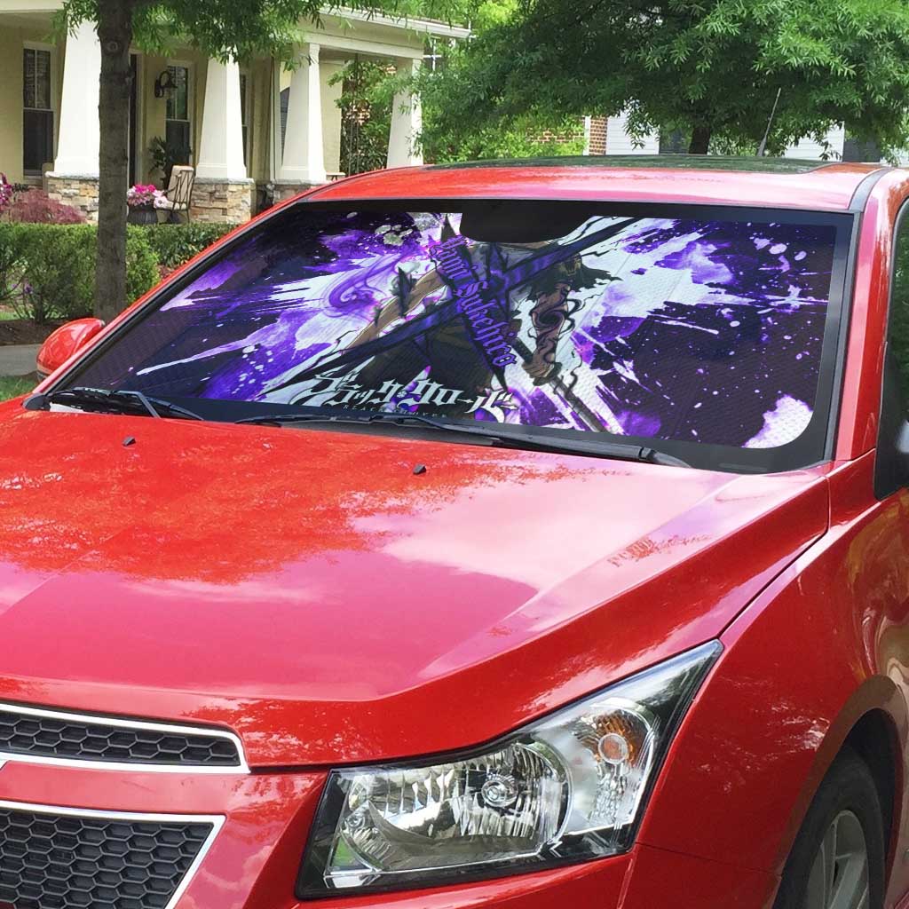 Yami Sukehiro Black Clover Auto Sun Shade Dark Magic Anime Style with Purple Smoke and Bull Emblem