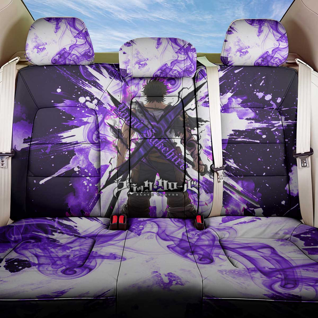 Yami Sukehiro Black Clover Back Car Seat Cover Dark Magic Anime Style with Purple Smoke and Bull Emblem