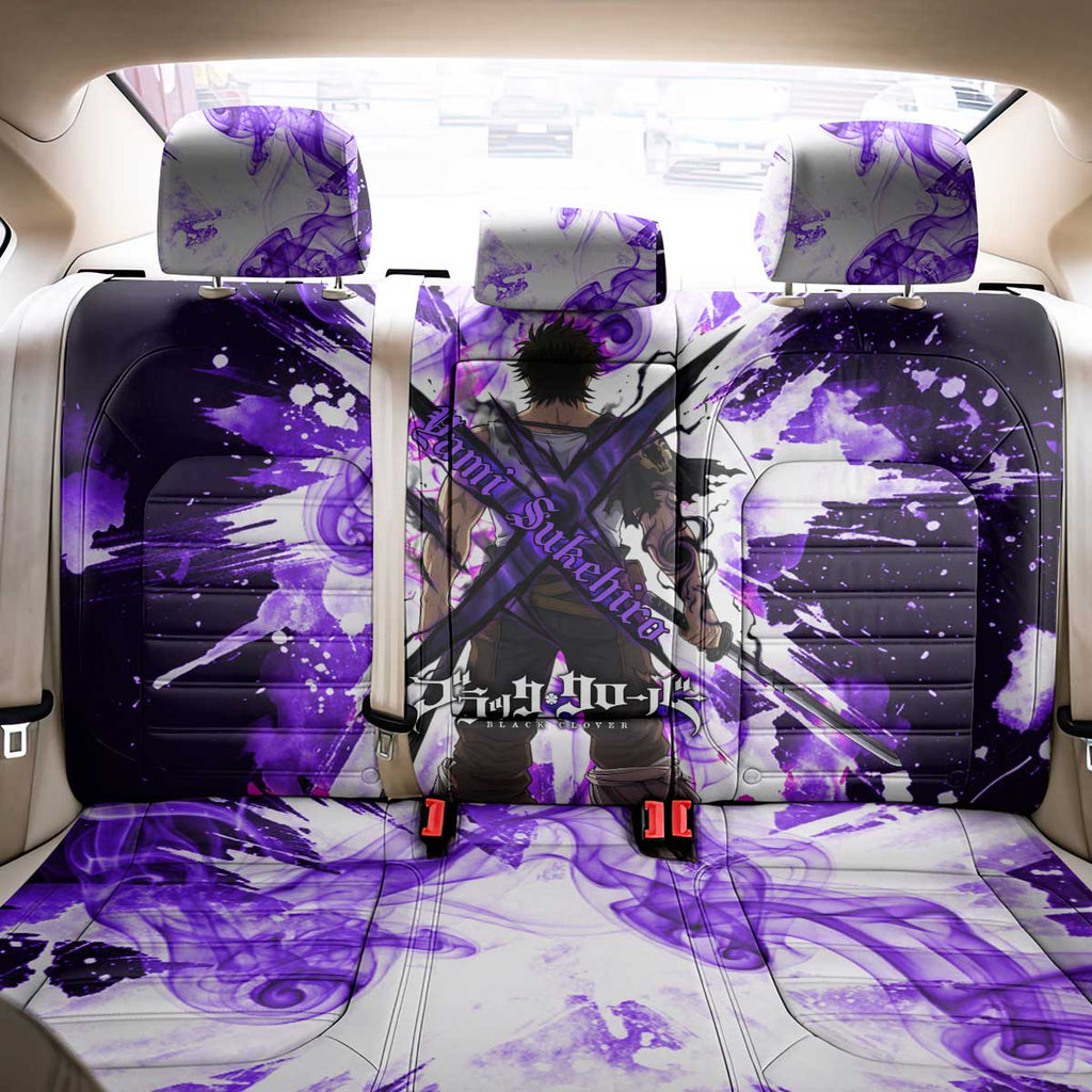 Yami Sukehiro Black Clover Back Car Seat Cover Dark Magic Anime Style with Purple Smoke and Bull Emblem