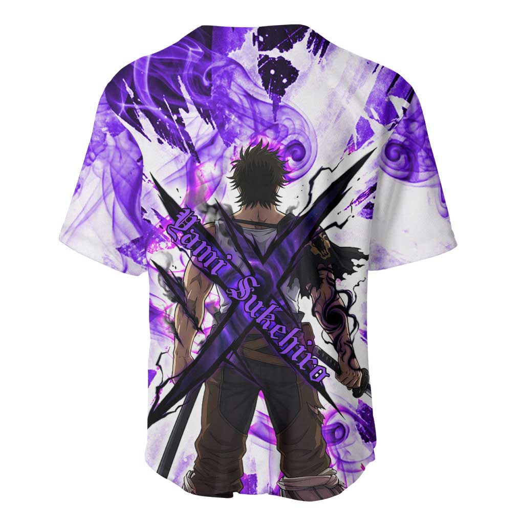 Yami Sukehiro Black Clover Baseball Jersey Dark Magic Anime Style with Purple Smoke and Bull Emblem