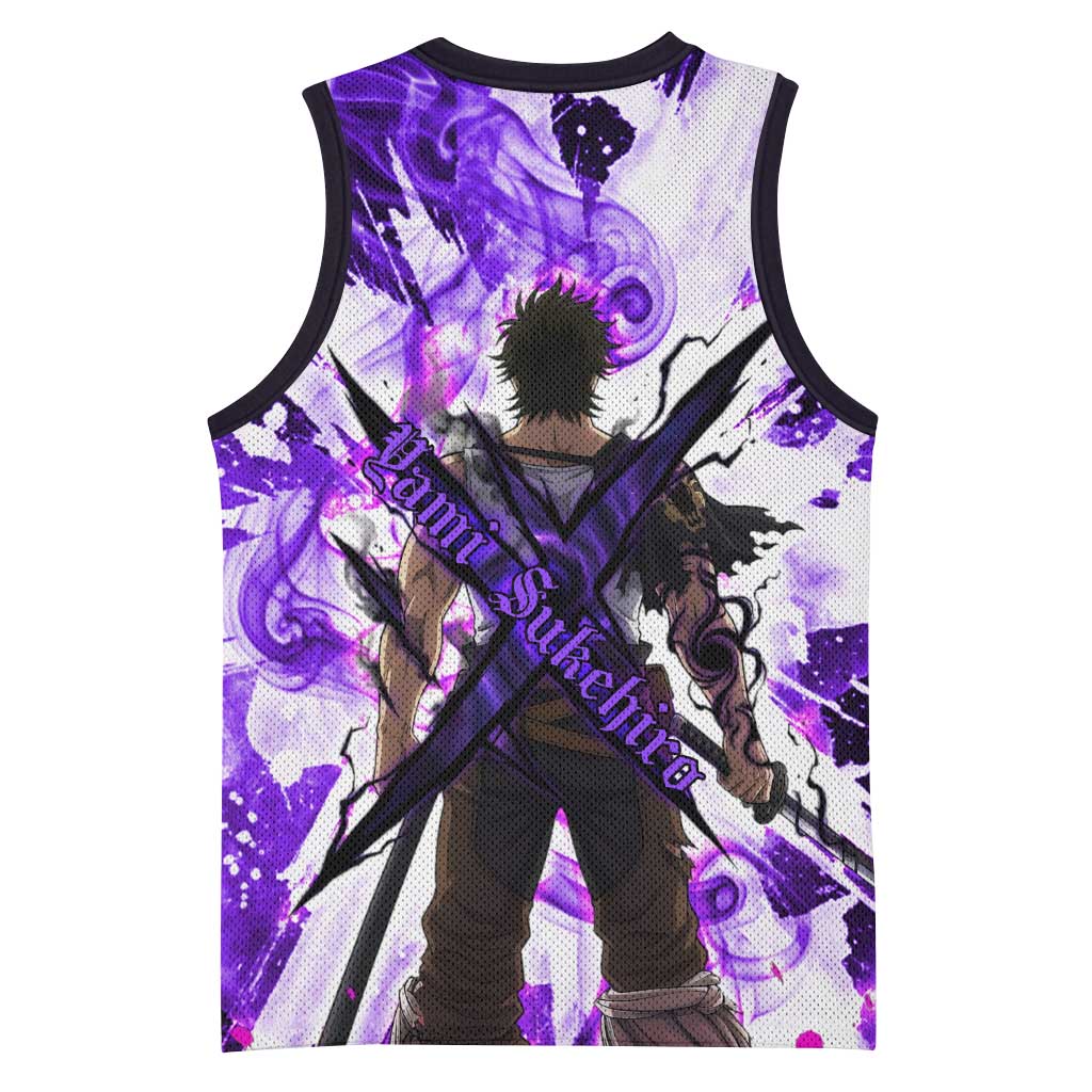 Yami Sukehiro Black Clover Basketball Jersey Dark Magic Anime Style with Purple Smoke and Bull Emblem