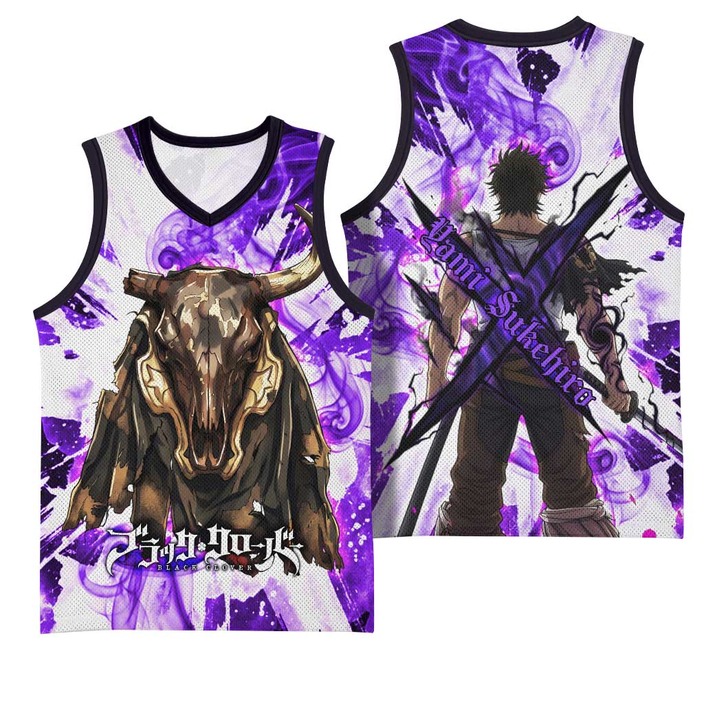 Yami Sukehiro Black Clover Basketball Jersey Dark Magic Anime Style with Purple Smoke and Bull Emblem