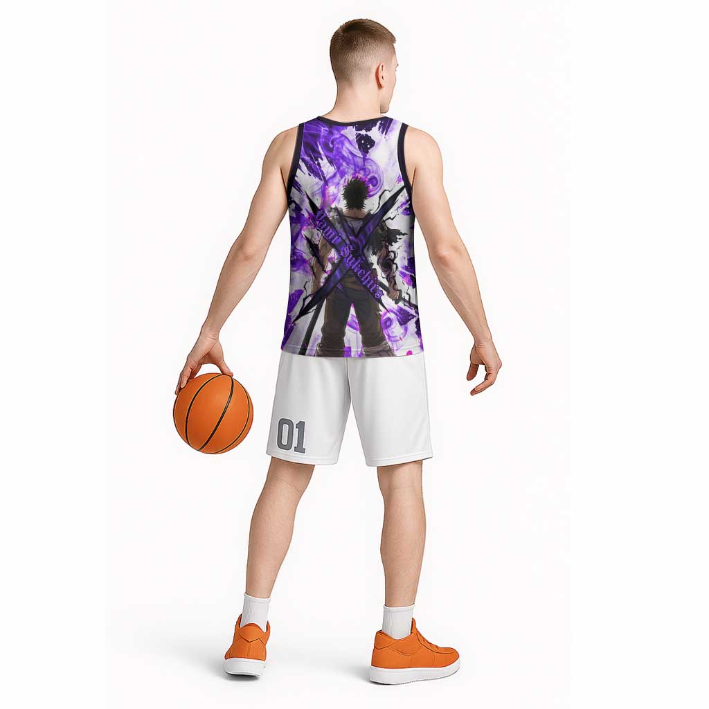 Yami Sukehiro Black Clover Basketball Jersey Dark Magic Anime Style with Purple Smoke and Bull Emblem