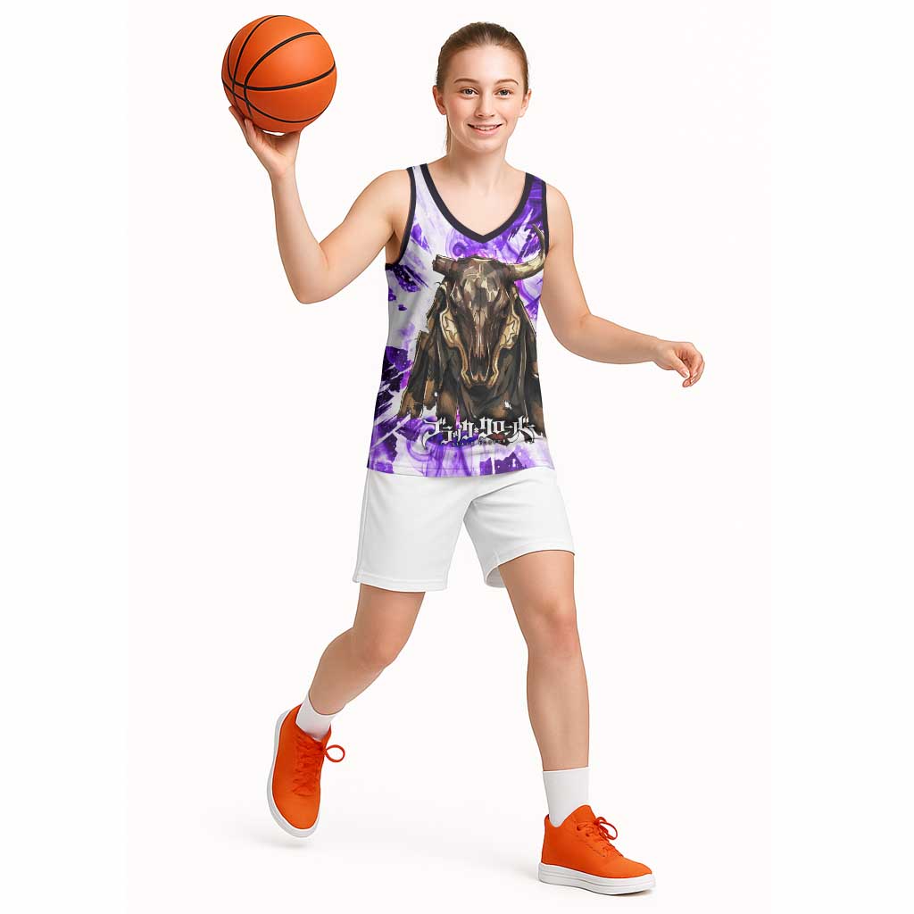 Yami Sukehiro Black Clover Basketball Jersey Dark Magic Anime Style with Purple Smoke and Bull Emblem