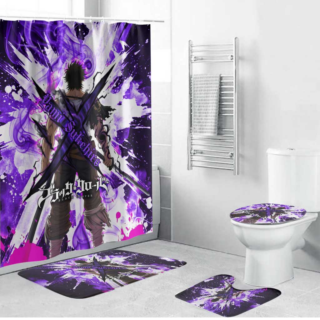 Yami Sukehiro Black Clover Bathroom Set Dark Magic Anime Style with Purple Smoke and Bull Emblem