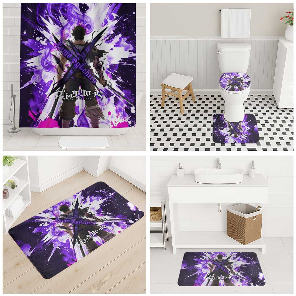 Yami Sukehiro Black Clover Bathroom Set Dark Magic Anime Style with Purple Smoke and Bull Emblem