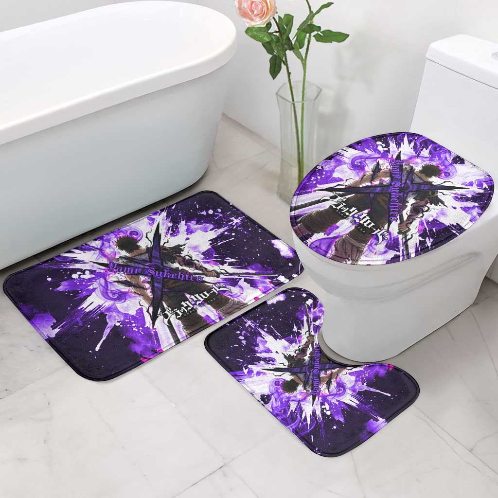 Yami Sukehiro Black Clover Bathroom Set Dark Magic Anime Style with Purple Smoke and Bull Emblem