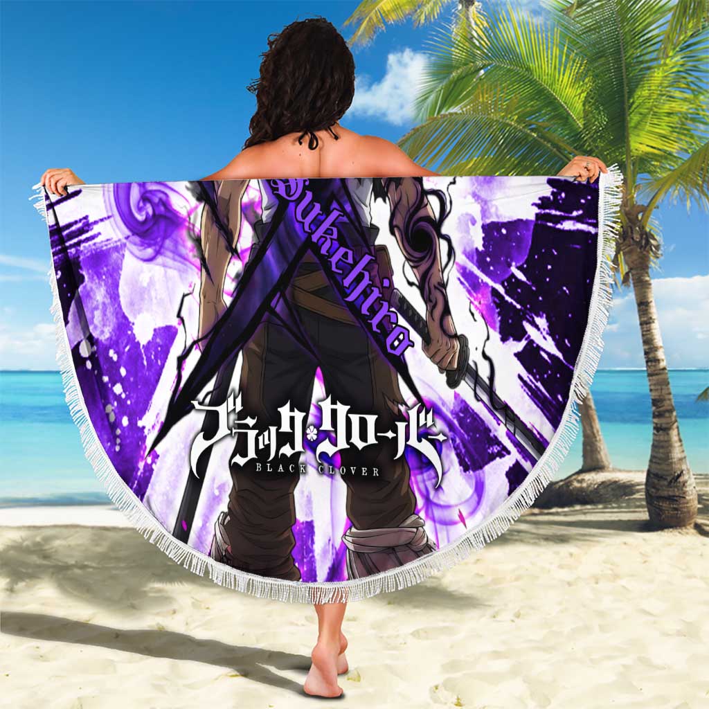 Yami Sukehiro Black Clover Beach Blanket Dark Magic Anime Style with Purple Smoke and Bull Emblem