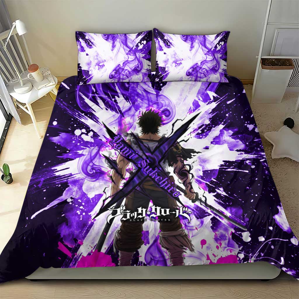 Yami Sukehiro Black Clover Bedding Set Dark Magic Anime Style with Purple Smoke and Bull Emblem