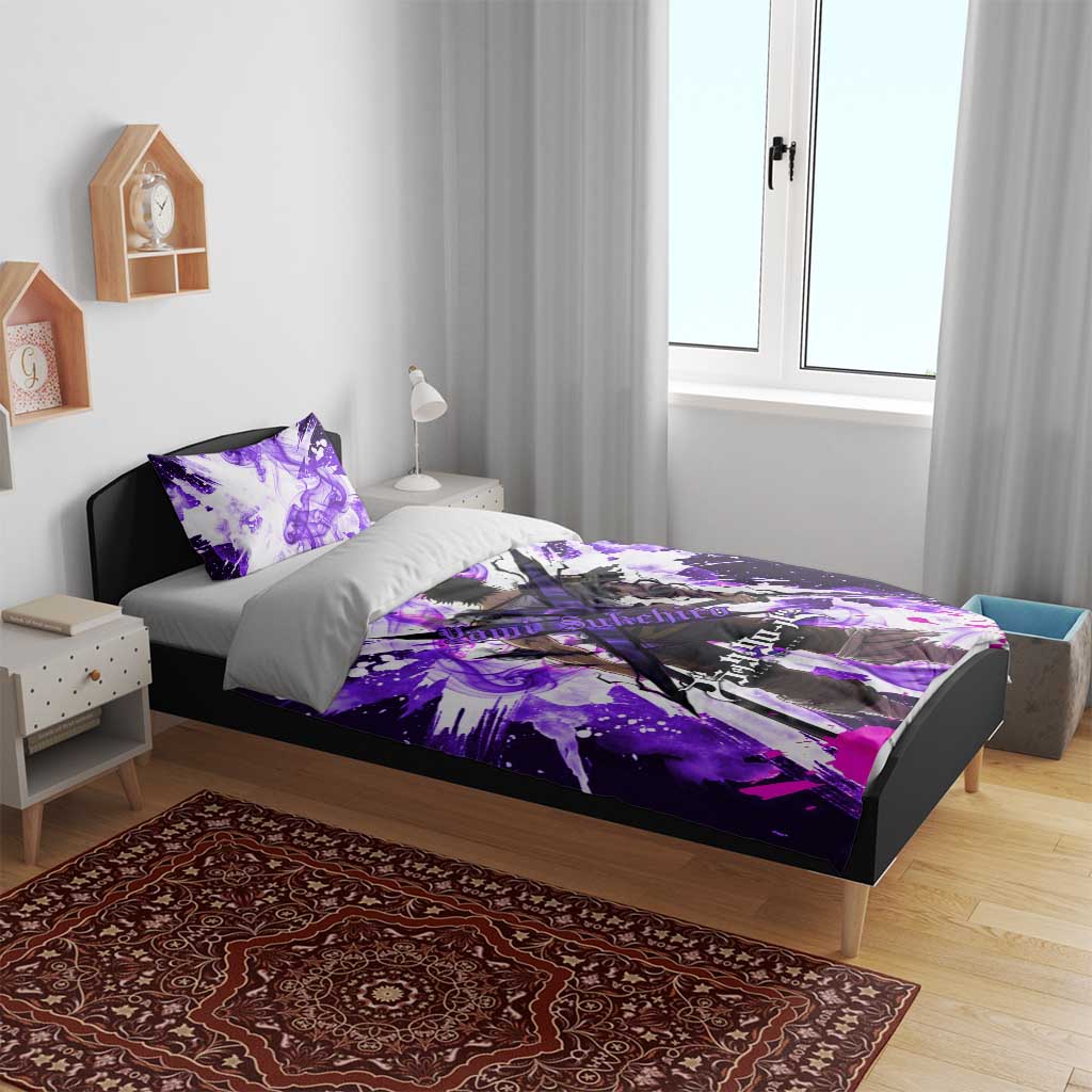 Yami Sukehiro Black Clover Bedding Set Dark Magic Anime Style with Purple Smoke and Bull Emblem