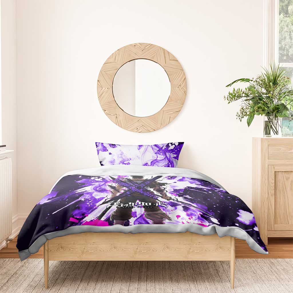 Yami Sukehiro Black Clover Bedding Set Dark Magic Anime Style with Purple Smoke and Bull Emblem