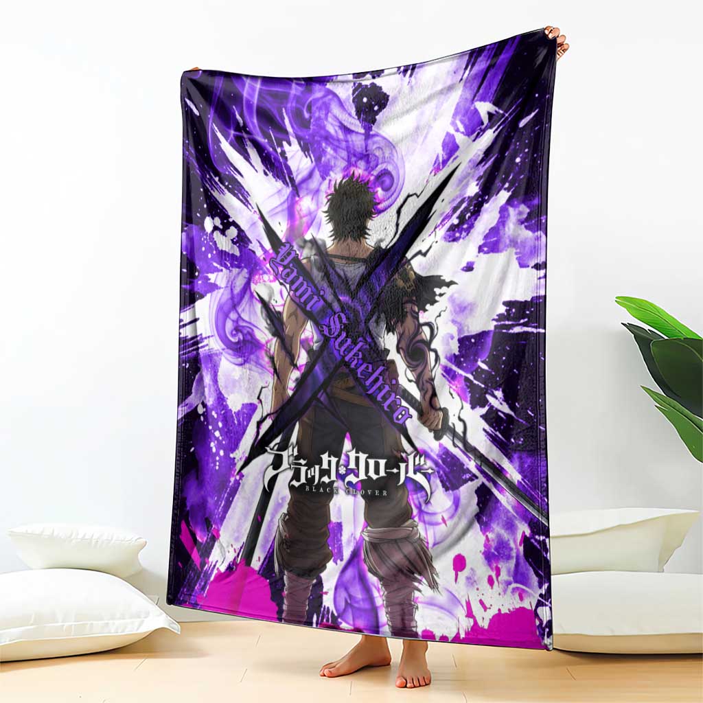 Yami Sukehiro Black Clover Blanket Dark Magic Anime Style with Purple Smoke and Bull Emblem