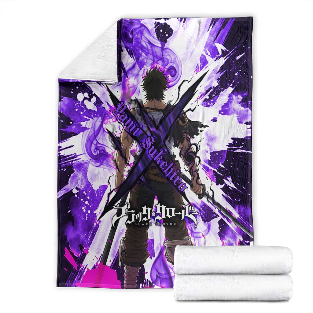 Yami Sukehiro Black Clover Blanket Dark Magic Anime Style with Purple Smoke and Bull Emblem