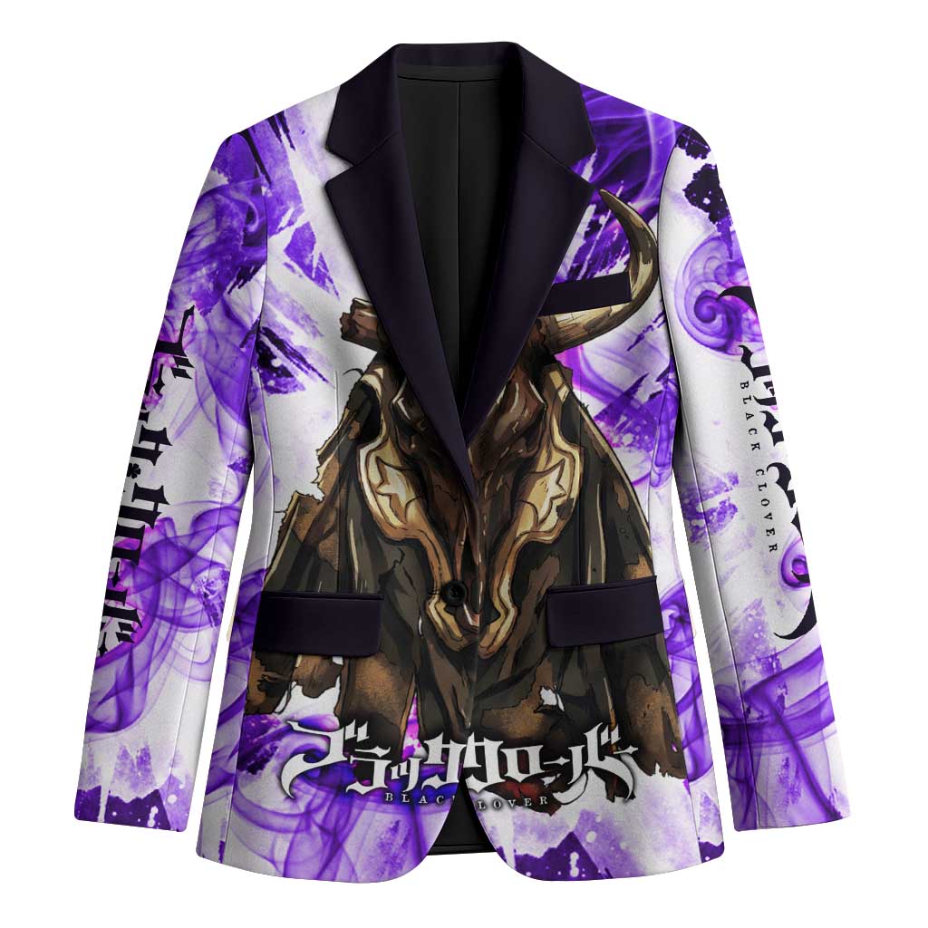 Yami Sukehiro Black Clover Blazer Dark Magic Anime Style with Purple Smoke and Bull Emblem