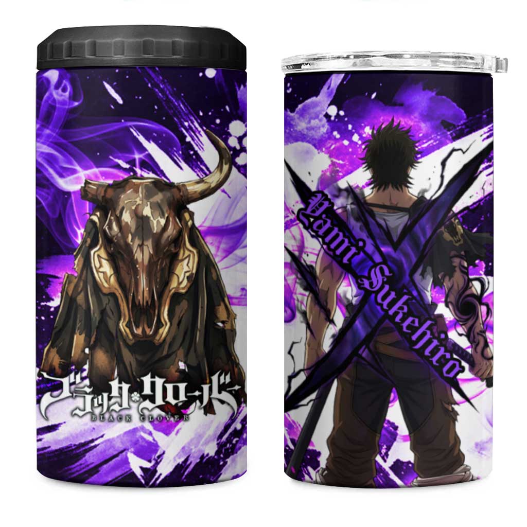Yami Sukehiro Black Clover 4 in 1 Can Cooler Tumbler Dark Magic Anime Style with Purple Smoke and Bull Emblem