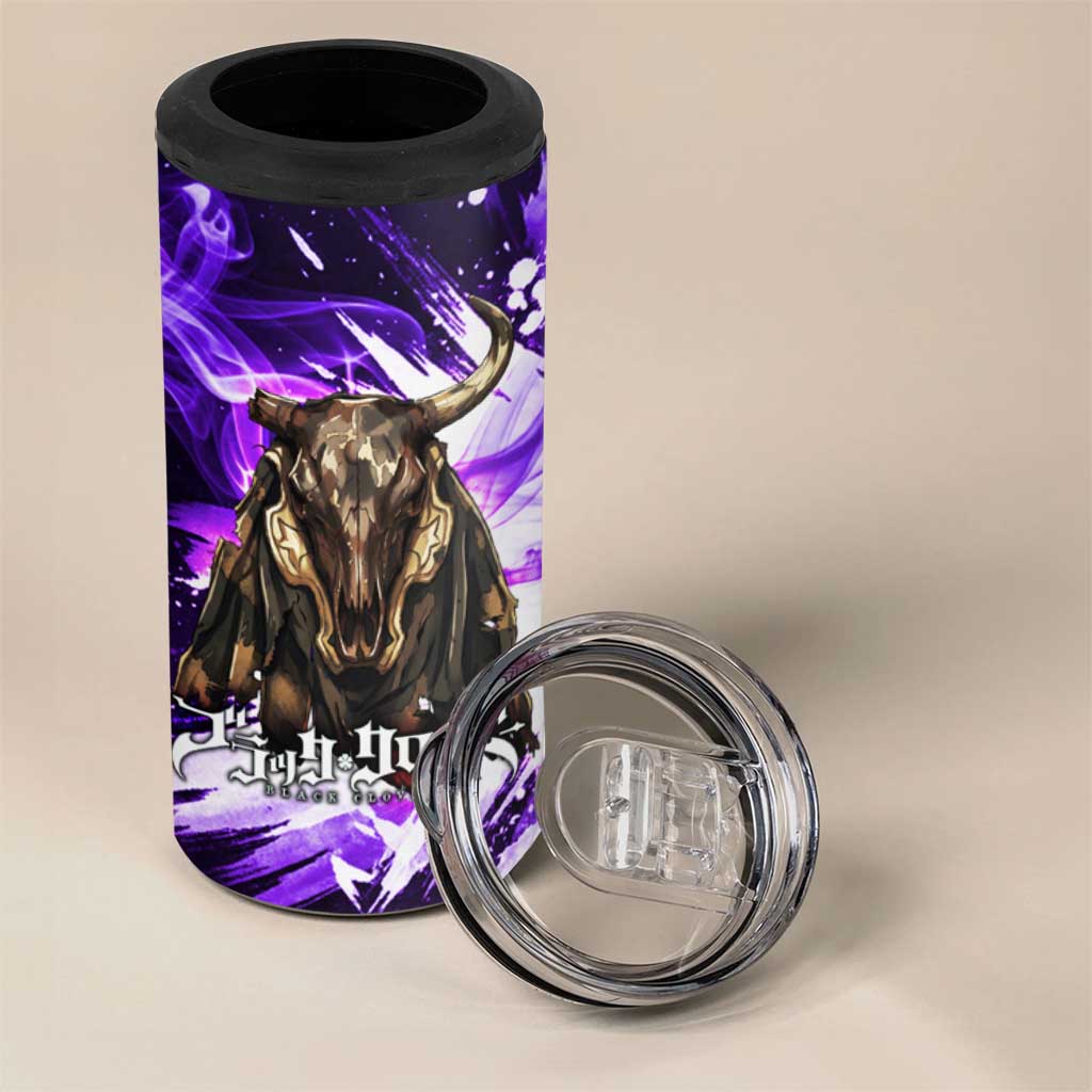 Yami Sukehiro Black Clover 4 in 1 Can Cooler Tumbler Dark Magic Anime Style with Purple Smoke and Bull Emblem