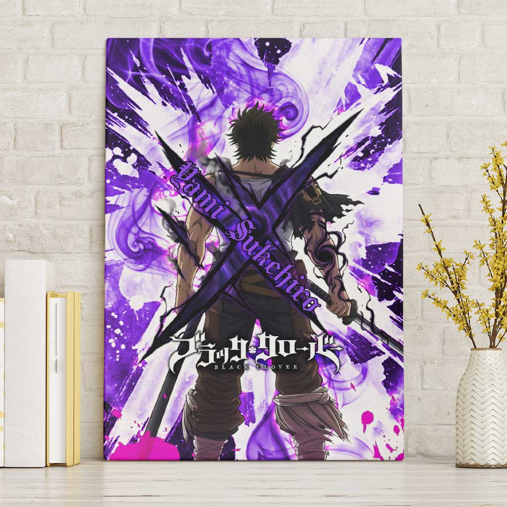 Yami Sukehiro Black Clover Canvas Wall Art Dark Magic Anime Style with Purple Smoke and Bull Emblem