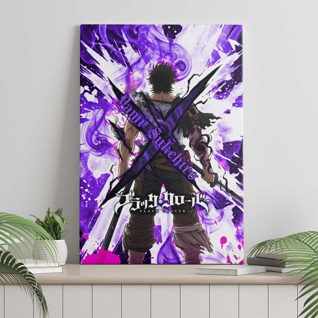 Yami Sukehiro Black Clover Canvas Wall Art Dark Magic Anime Style with Purple Smoke and Bull Emblem