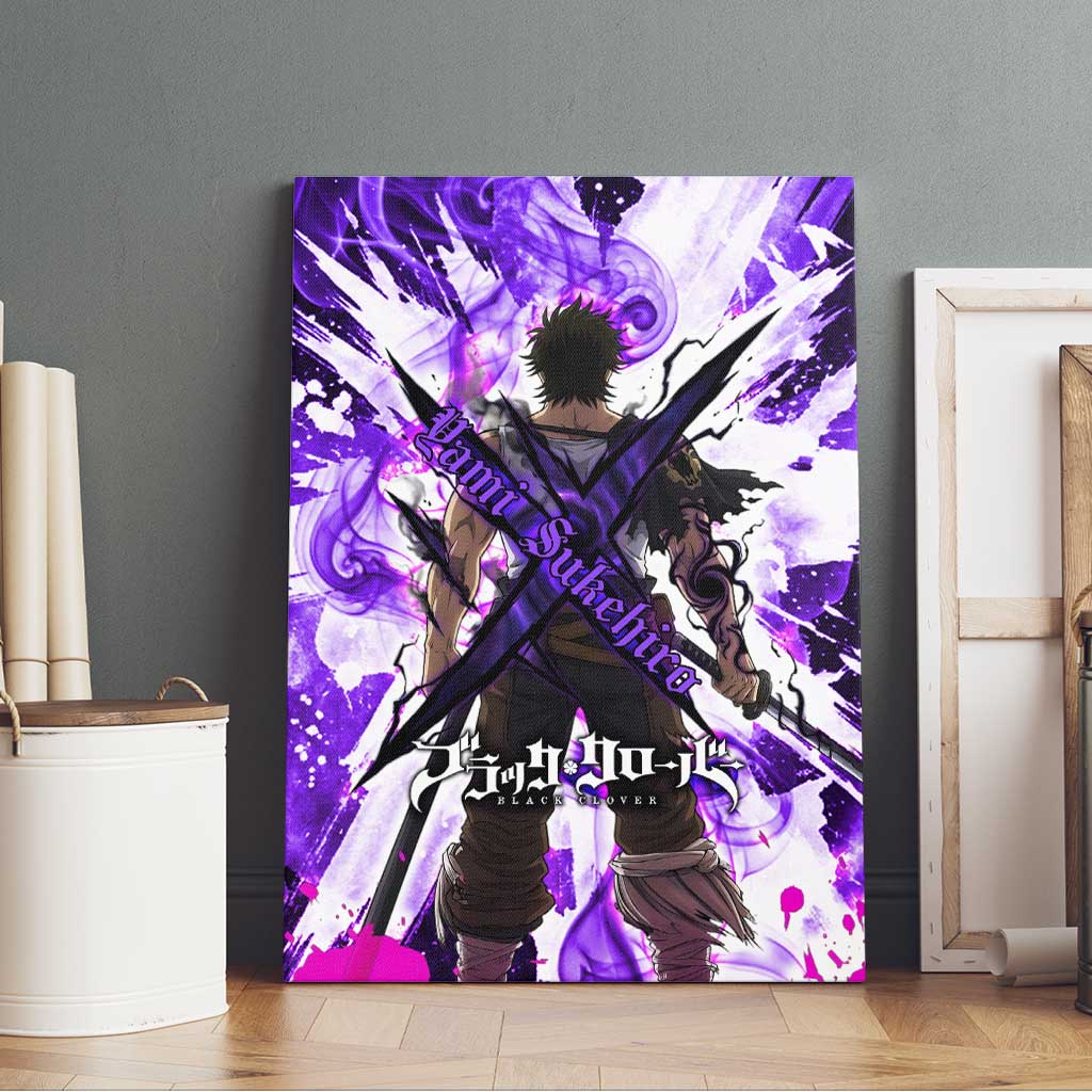 Yami Sukehiro Black Clover Canvas Wall Art Dark Magic Anime Style with Purple Smoke and Bull Emblem