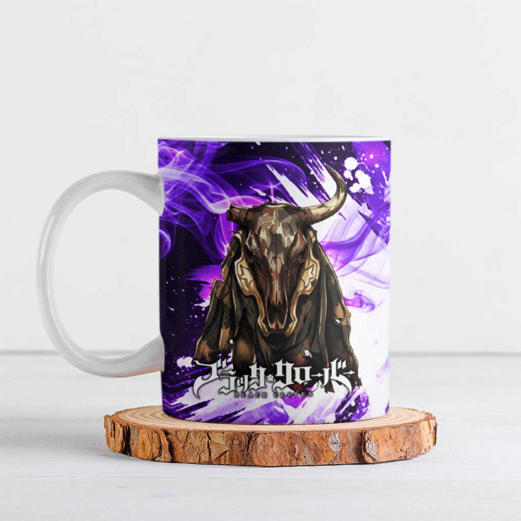 Yami Sukehiro Black Clover Ceramic Mug Dark Magic Anime Style with Purple Smoke and Bull Emblem