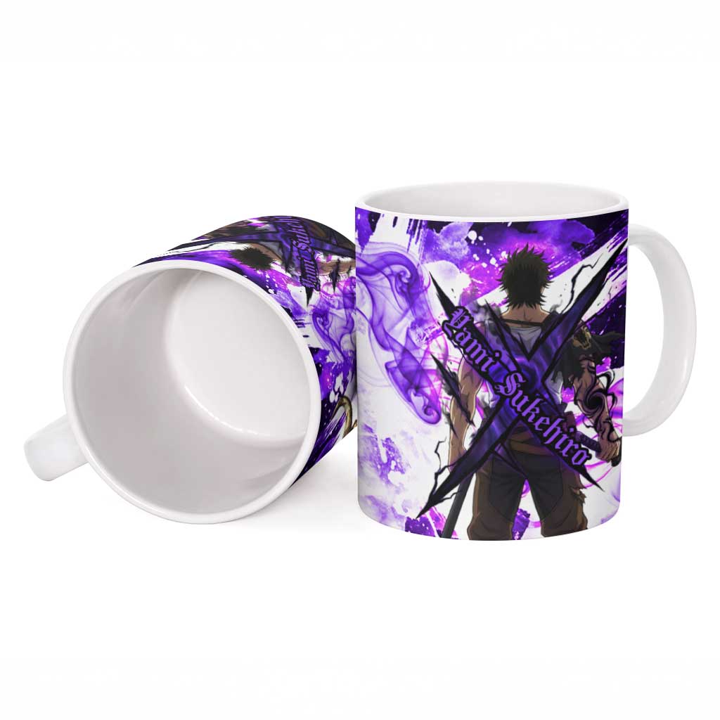 Yami Sukehiro Black Clover Ceramic Mug Dark Magic Anime Style with Purple Smoke and Bull Emblem