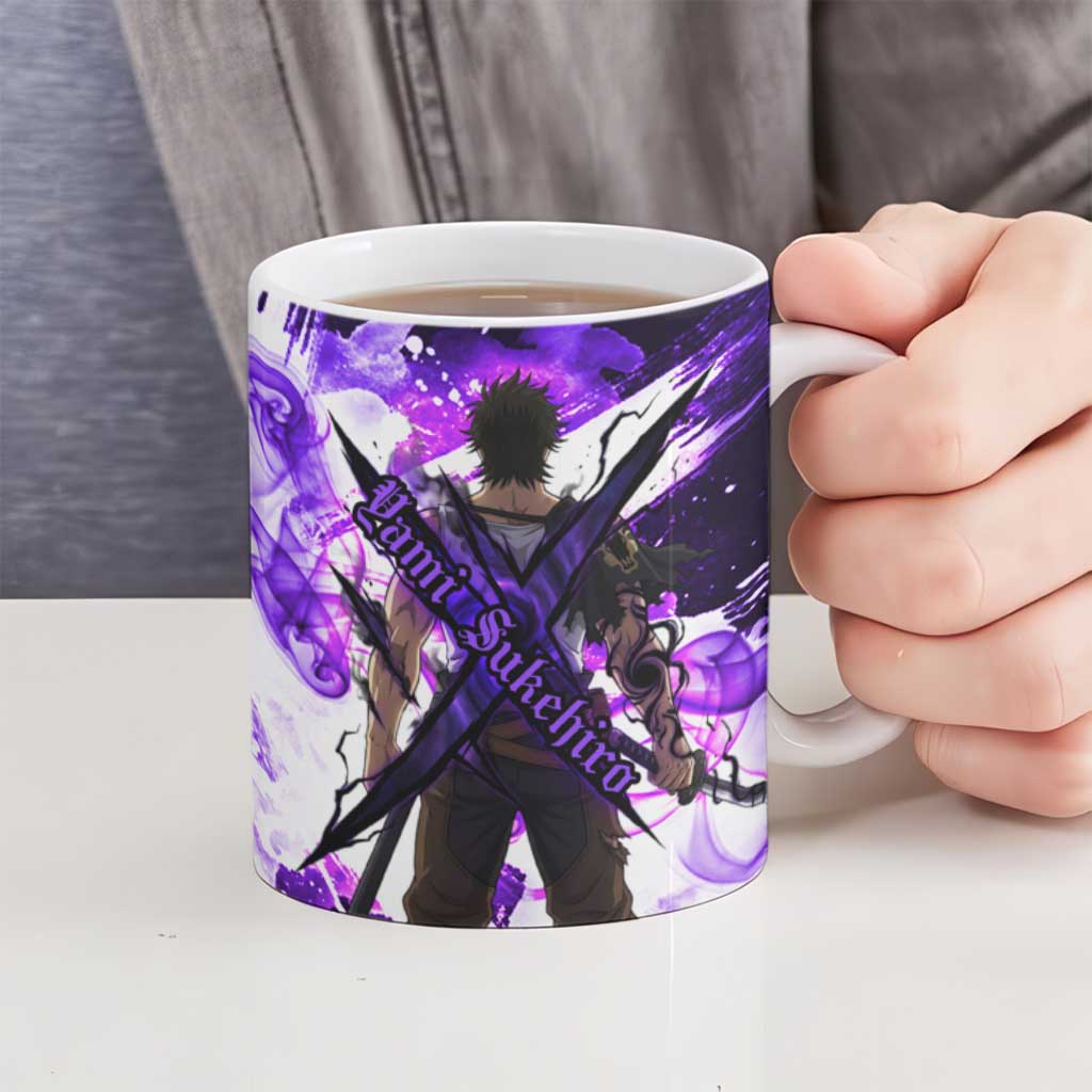 Yami Sukehiro Black Clover Ceramic Mug Dark Magic Anime Style with Purple Smoke and Bull Emblem