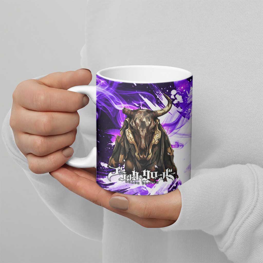 Yami Sukehiro Black Clover Ceramic Mug Dark Magic Anime Style with Purple Smoke and Bull Emblem
